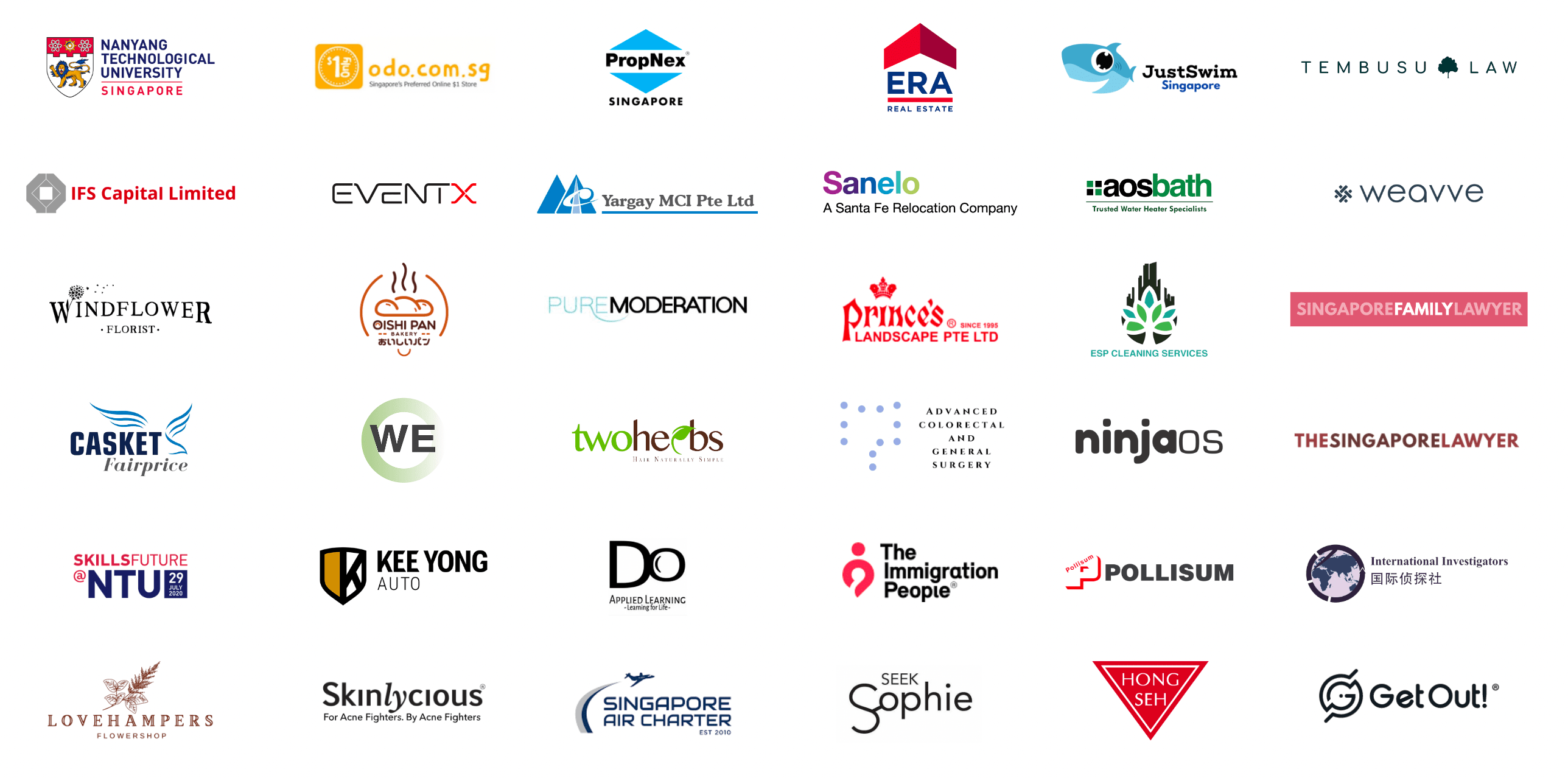 Best Marketing Singapore client portfolio — NTU, PropNex, ERA Real Estate, JustSwim, Windflower Florist, Oishi Pan, Prince's Landscape, NinjaOS, Skinlycious and more
