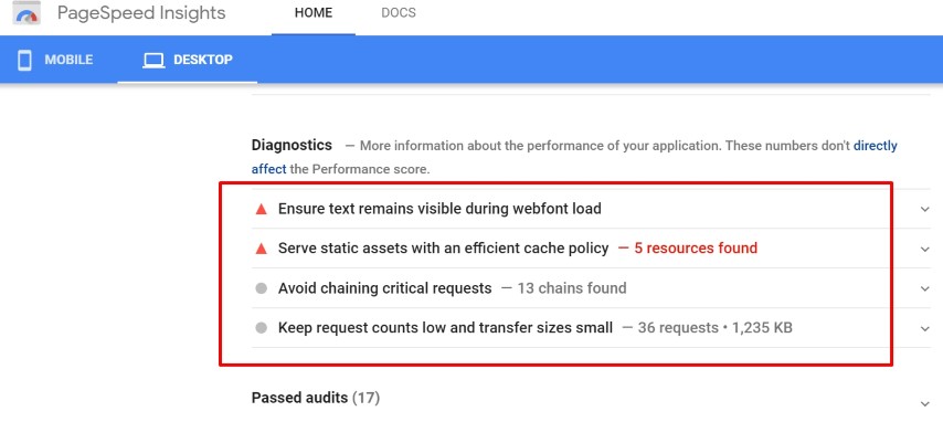 Tips from Google Pagespeed Insights
